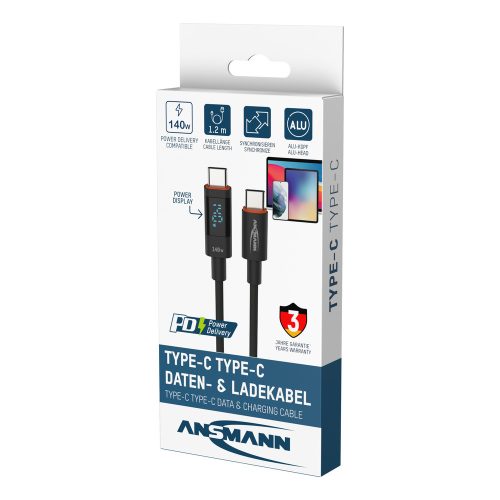 USB-C charging cable with LED display