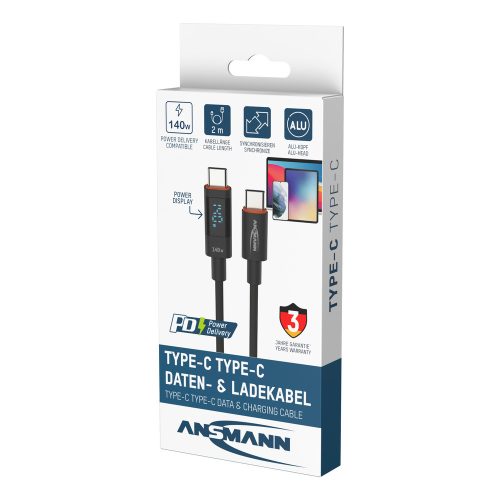 Ansmann USB-C charging cable with LED display 140W