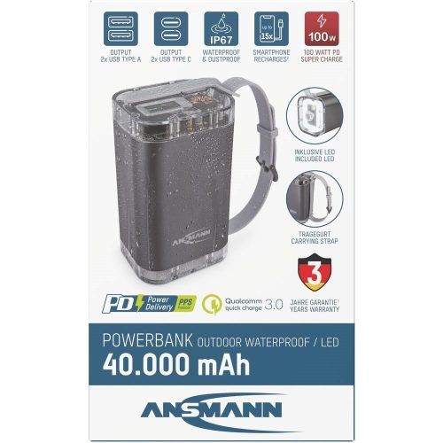 Waterproof Ansmann 40000mAh Powerbank with LED light