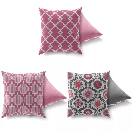Soft & Stylish Cushion Set (3 Pieces), 43 x 43 cm | 50% Cotton & 50% Polyester, Washable & Ironable, Concealed Zip, Silicone Filling | Perfect for Home Decor