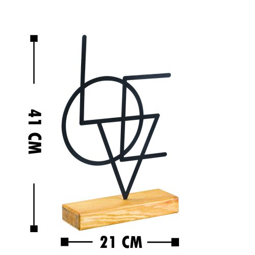 Elegant Black Decorative Object, 21 x 41 x 4 cm | 100% Metal (1.5 mm) & Solid Wood Base (4 cm) | Unique Design with Natural Wood Variations