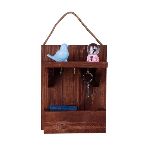 Elegant Wooden Key Holder with Pocket, Walnut Color, 31 x 24 x 8 cm | Durable Wooden Body | Perfect for Organizing Keys in Style