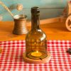 Elegant Wooden Candlestick with Glass Bottle, 7.5 x 7.5 x 18.5 cm | 100% Natural Wood, Dishwasher-Safe Glass | Perfect for Home Decor & Ambiance