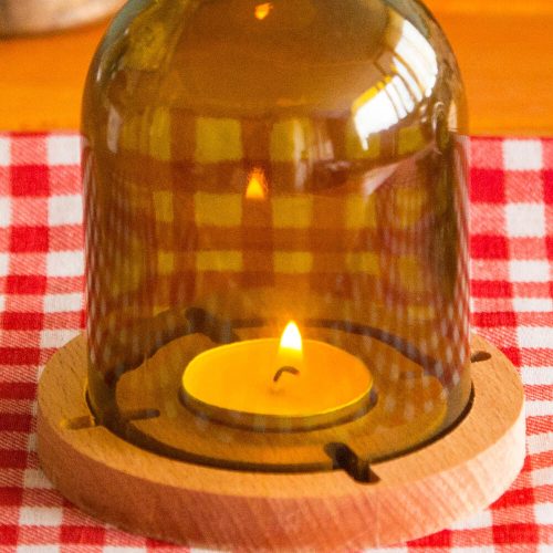Elegant Wooden Candlestick with Glass Bottle, 7.5 x 7.5 x 18.5 cm | 100% Natural Wood, Dishwasher-Safe Glass | Perfect for Home Decor & Ambiance