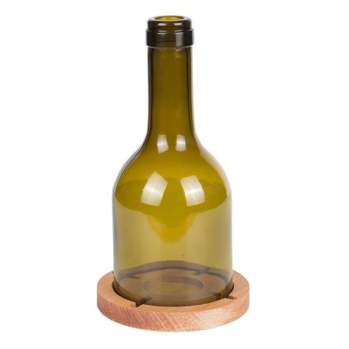 Elegant Wooden Candlestick with Glass Bottle, 7.5 x 7.5 x 18.5 cm | 100% Natural Wood, Dishwasher-Safe Glass | Perfect for Home Decor & Ambiance