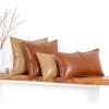 Stylish Camel Faux Leather Cushion, 58 x 33 cm | 100% Fiber Filling, Laminated & Felted Backside | Perfect for Home Decor & Comfort