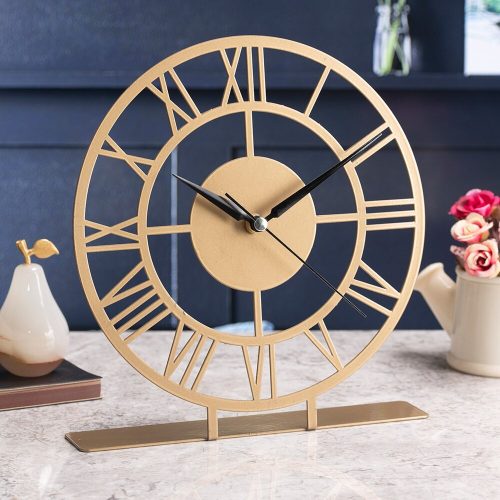 Elegant Gold Decorative Clock, 25 x 23 cm, 100% Metal, 1.5 mm Thickness | Silent Mechanism, Requires 1 AA Battery (Not Included) | Perfect for Home Decor