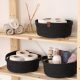 Handmade Cotton Basket Set (3 Pieces), Black Jute Rope, 25 x 25 x 10 cm | Durable & Stylish Storage Solution for Bathroom & Home Organization