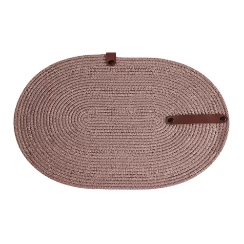 Handmade Table Mat Set (6 Pieces) with PU Leather Knife Holder, 30 x 40 cm, 100% Cotton Jute Rope, Elegant Beige Design for Dining & Kitchen Use