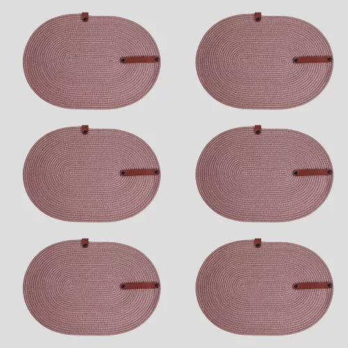Handmade Table Mat Set (6 Pieces) with PU Leather Knife Holder, 30 x 40 cm, 100% Cotton Jute Rope, Elegant Beige Design for Dining & Kitchen Use