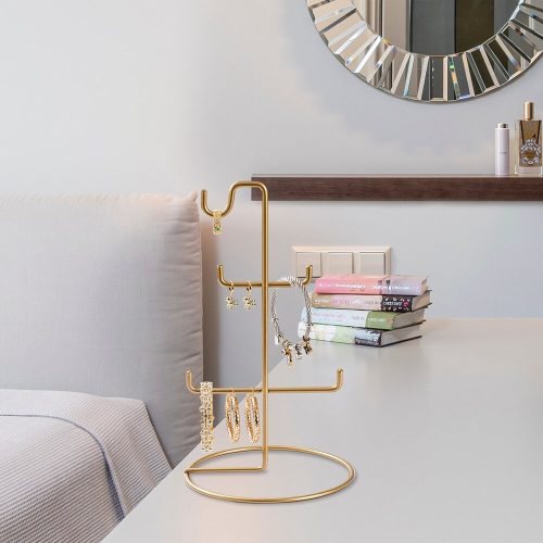 Elegant Gold Jewellery Stand Organizer, 15 cm Diameter x 27 cm Height | 100% Metal, Lightweight at 0.176 kg | Perfect for Stylish Storage & Display