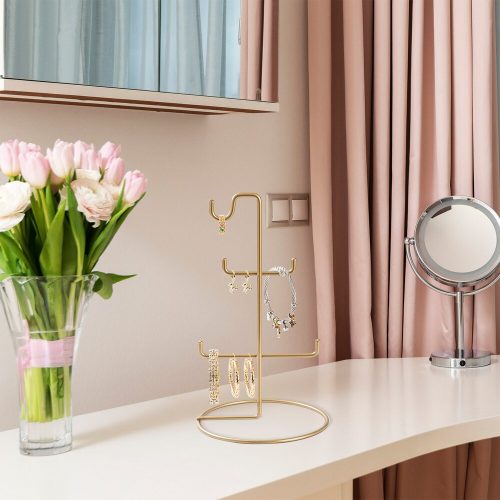 Elegant Gold Jewellery Stand Organizer, 15 cm Diameter x 27 cm Height | 100% Metal, Lightweight at 0.176 kg | Perfect for Stylish Storage & Display