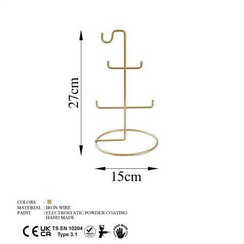 Elegant Gold Jewellery Stand Organizer, 15 cm Diameter x 27 cm Height | 100% Metal, Lightweight at 0.176 kg | Perfect for Stylish Storage & Display