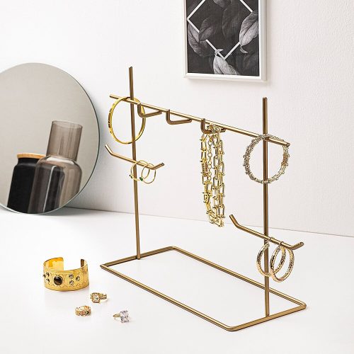 Elegant Gold Metal Jewellery Stand Organizer, 31 x 29 x 13 cm | 100% Durable Metal | Perfect for Organizing Necklaces, Earrings & Accessories
