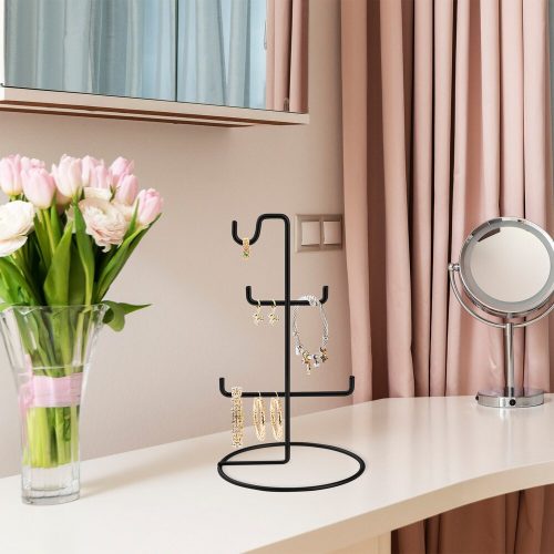 Elegant Black Metal Jewellery Stand Organizer, 15 cm Diameter x 27 cm Height | 100% Durable Metal | Perfect for Displaying Necklaces & Accessories
