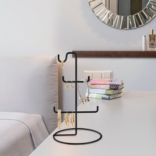 Elegant Black Metal Jewellery Stand Organizer, 15 cm Diameter x 27 cm Height | 100% Durable Metal | Perfect for Displaying Necklaces & Accessories