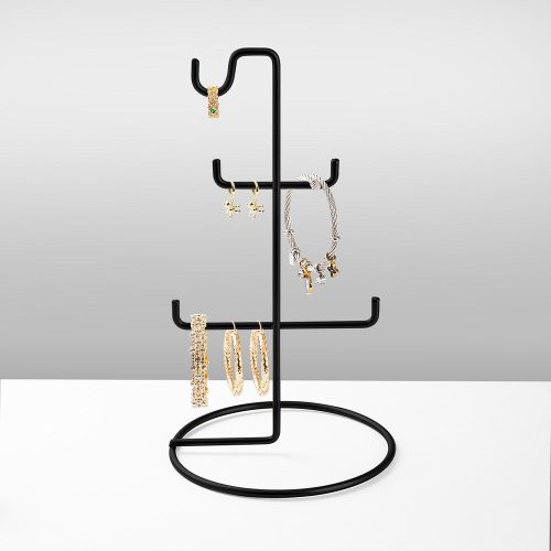 Elegant Black Metal Jewellery Stand Organizer, 15 cm Diameter x 27 cm Height | 100% Durable Metal | Perfect for Displaying Necklaces & Accessories