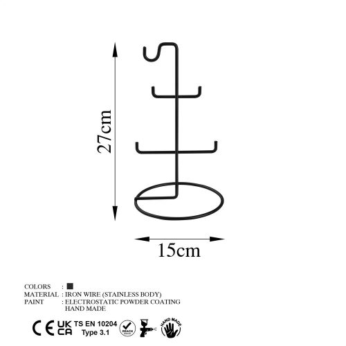 Elegant Black Metal Jewellery Stand Organizer, 15 cm Diameter x 27 cm Height | 100% Durable Metal | Perfect for Displaying Necklaces & Accessories