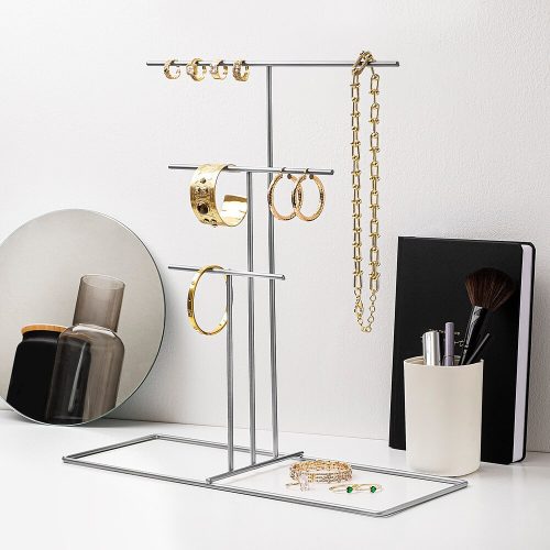 Stylish Chrome Jewellery Stand Organizer, 40 x 41 x 15 cm | 100% Metal, Lightweight at 0.43 kg | Perfect for Elegant Storage & Display