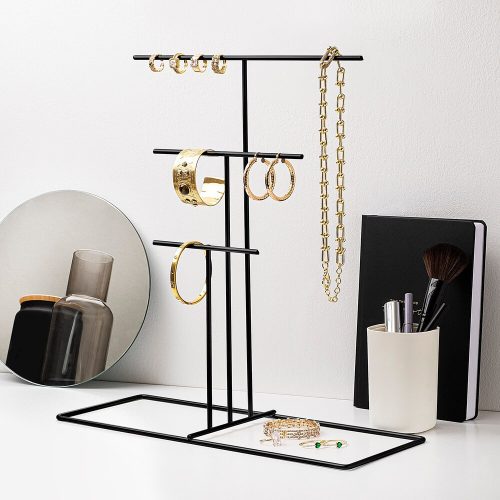 Elegant Black Metal Jewellery Stand Organizer, 40 x 41 x 15 cm | 100% Durable Metal | Perfect for Organizing Necklaces, Earrings & Accessories