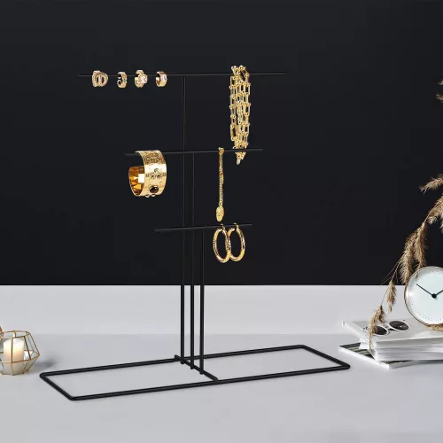 Elegant Black Metal Jewellery Stand Organizer, 40 x 41 x 15 cm | 100% Durable Metal | Perfect for Organizing Necklaces, Earrings & Accessories