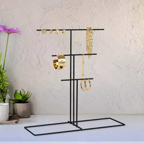 Elegant Black Metal Jewellery Stand Organizer, 40 x 41 x 15 cm | 100% Durable Metal | Perfect for Organizing Necklaces, Earrings & Accessories