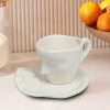 Elegant White Ceramic Mug Set (2 Pieces) with Saucer, 15 cm | 100% Ceramic, Perfect for Coffee & Tea Lovers | Stylish & Functional Design