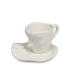 Elegant White Ceramic Mug Set (2 Pieces) with Saucer, 15 cm | 100% Ceramic, Perfect for Coffee & Tea Lovers | Stylish & Functional Design