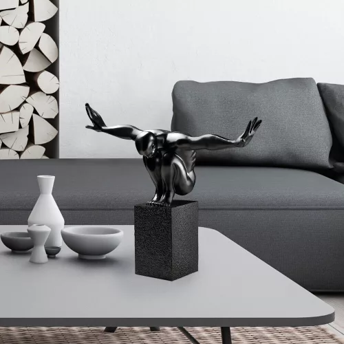 Hand-Painted Decorative Object, Black, 50 x 43 x 20 cm | 100% Polyester, Unique Color Variations | Perfect for Home Decor & Accent Pieces