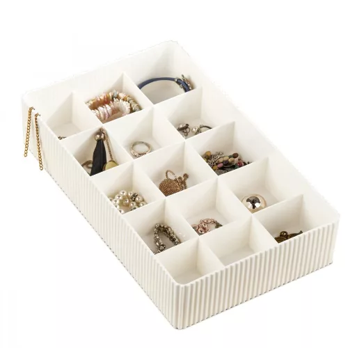 Elegant Ecru Jewellery Box, 30 x 18 x 6.5 cm | Durable 100% Polypropylene with Secure Plastic Lock | Perfect for Organizing Your Treasures