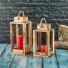 Elegant Wooden Candlestick Lanterns (2 Pieces) - Natural Finish, 30 cm & 25 cm | Perfect for Home Decor & Ambient Lighting | Stylish & Functional Design