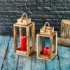 Elegant Wooden Candlestick Lanterns (2 Pieces) - Natural Finish, 30 cm & 25 cm | Perfect for Home Decor & Ambient Lighting | Stylish & Functional Design
