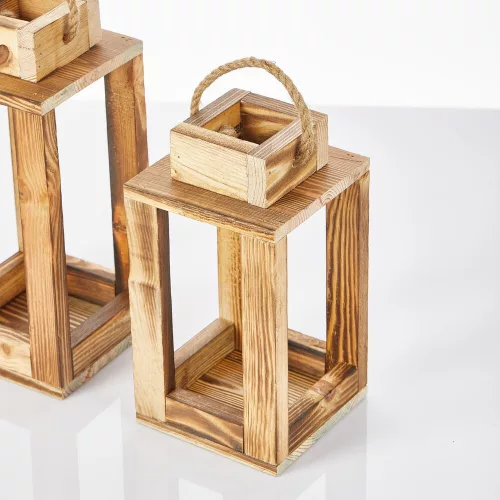 Elegant Wooden Candlestick Lanterns (2 Pieces) - Natural Finish, 30 cm & 25 cm | Perfect for Home Decor & Ambient Lighting | Stylish & Functional Design
