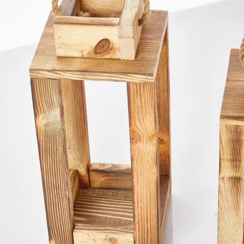 Elegant Wooden Candlestick Lanterns (2 Pieces) - Natural Finish, 30 cm & 25 cm | Perfect for Home Decor & Ambient Lighting | Stylish & Functional Design