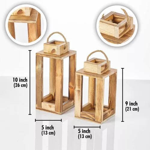 Elegant Wooden Candlestick Lanterns (2 Pieces) - Natural Finish, 30 cm & 25 cm | Perfect for Home Decor & Ambient Lighting | Stylish & Functional Design