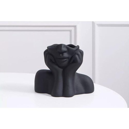 Elegant Black Ceramic Vase, 19 x 11 x 16 cm | 100% Ceramic, Perfect for Home Decor & Floral Arrangements | Stylish & Modern Design