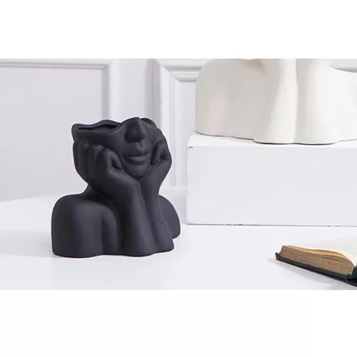 Elegant Black Ceramic Vase, 19 x 11 x 16 cm | 100% Ceramic, Perfect for Home Decor & Floral Arrangements | Stylish & Modern Design