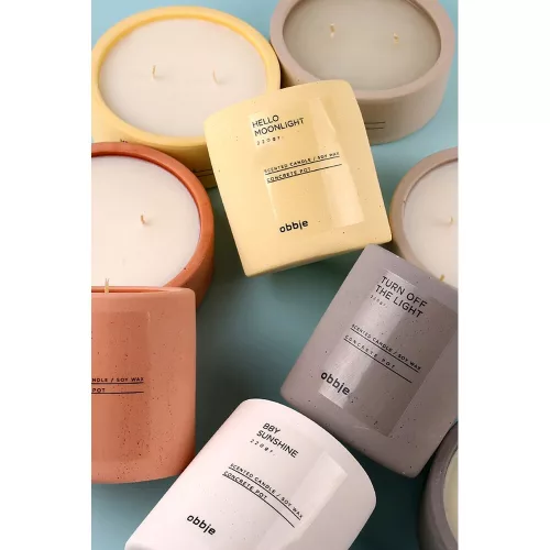 Elegant White Concrete Candle, Sandalwood Essence, 8.5 cm Diameter x 9 cm Height | Paraffin/Soya Blend