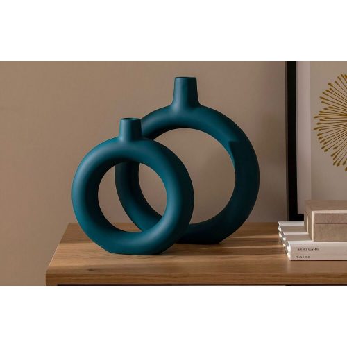 Elegant Petrol Green Ceramic Vase Set (2 Pieces) | Sizes: 27x5x34 cm & 22x5x24 cm | 100% Ceramic, Perfect for Home Decor & Stylish Arrangements