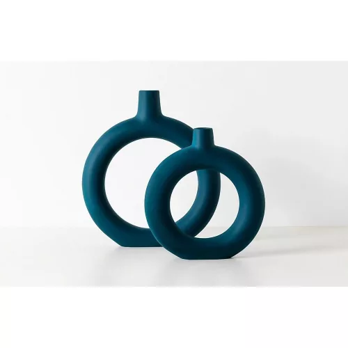 Elegant Petrol Green Ceramic Vase Set (2 Pieces) | Sizes: 27x5x34 cm & 22x5x24 cm | 100% Ceramic, Perfect for Home Decor & Stylish Arrangements