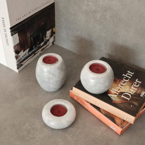 Elegant Candlestick Set (3 Pieces) in Verona Grey Marble | Small: 8x3 cm, Medium: 8x6 cm, Large: 8x9 cm | Perfect for Home Decor & Ambiance