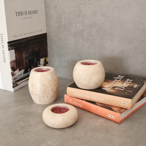 Elegant Candlestick Set (3 Pieces) - 100% Travertine Marble, Beige | Small: 3cm, Medium: 6cm, Large: 9cm | Perfect for Home Decor & Special Occasions