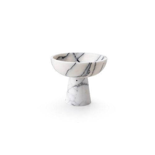 Elegant Footed Bowl, 20 cm Diameter, 17 cm Height | 100% Sicily Lila Marble, White | Perfect for Home Decor & Dining, Stylish and Functional Design