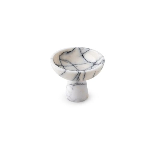 Elegant Footed Bowl, 20 cm Diameter, 17 cm Height | 100% Sicily Lila Marble, White | Perfect for Home Decor & Dining, Stylish and Functional Design
