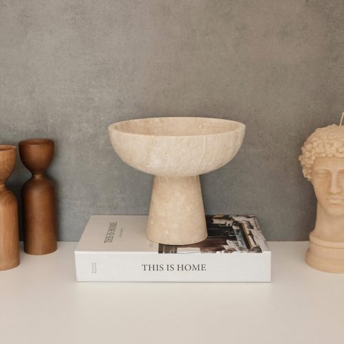 Elegant Footed Bowl, 20 cm Diameter x 17 cm Height, 100% Travertine Marble, Beige | Perfect for Home Decor & Centerpieces, Stylish & Durable Design