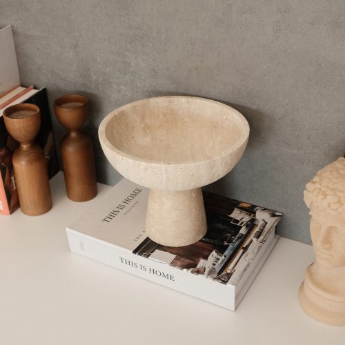 Elegant Footed Bowl, 20 cm Diameter x 17 cm Height, 100% Travertine Marble, Beige | Perfect for Home Decor & Centerpieces, Stylish & Durable Design