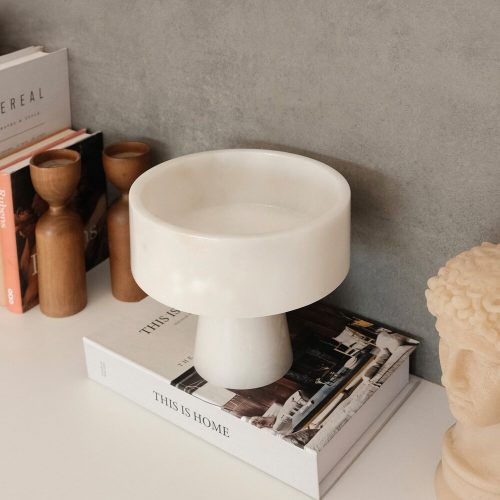 Elegant Thassos Marble Footed Bowl, 20 cm Diameter x 17 cm Height | 100% White Marble | Perfect for Home Decor & Dining Table Centerpiece