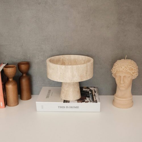 Elegant Footed Bowl, 20 cm Diameter x 17 cm Height, 100% Travertine Marble, Beige | Perfect for Home Decor & Centerpieces, Stylish & Durable Design