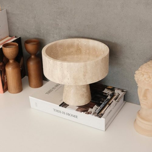 Elegant Footed Bowl, 20 cm Diameter x 17 cm Height, 100% Travertine Marble, Beige | Perfect for Home Decor & Centerpieces, Stylish & Durable Design