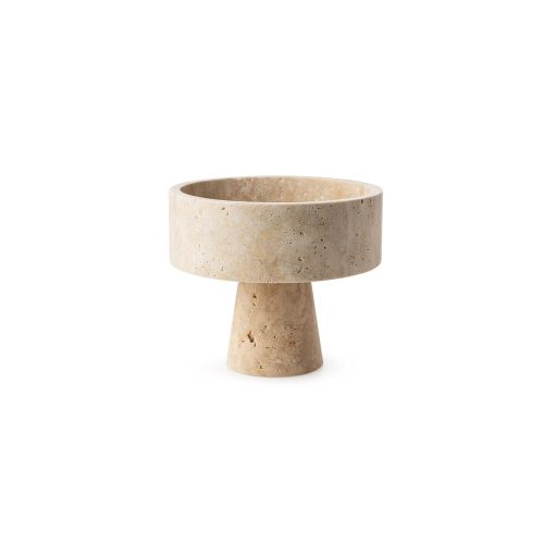 Elegant Footed Bowl, 20 cm Diameter x 17 cm Height, 100% Travertine Marble, Beige | Perfect for Home Decor & Centerpieces, Stylish & Durable Design